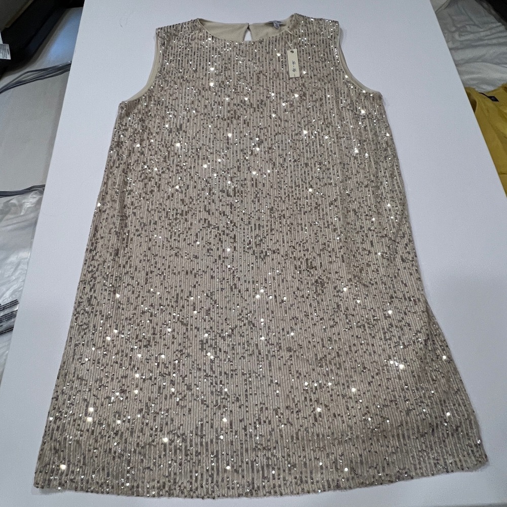 She + Sky Women 1XL Champagne Sequin Shift Dress Sleeveless Cocktail Party NWT